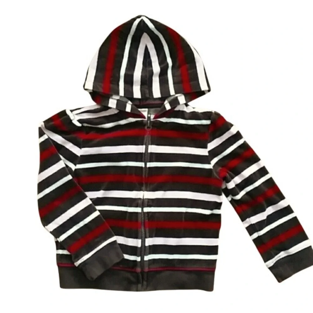 Gymboree‎ Girls Raspberry Striped Velour Hooded Jacket Size Small